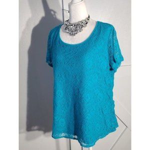 LEO & NICOLE LASCE BLOUSE SHORT SLEEVE COTTON/NYLON SIZE XL